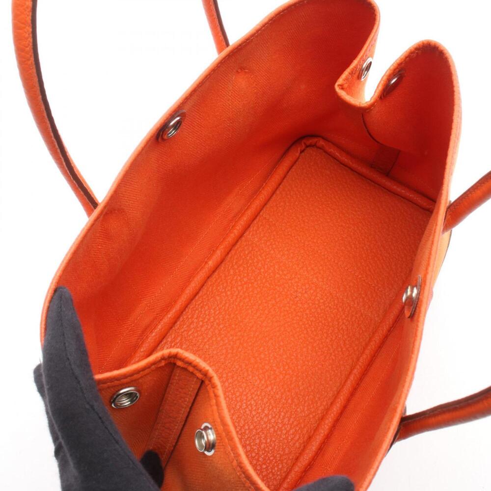 Hermes Garden Party TPM Tote Bag Handbag Leather Toile Chevron Women's Orange - Picture 3 of 11